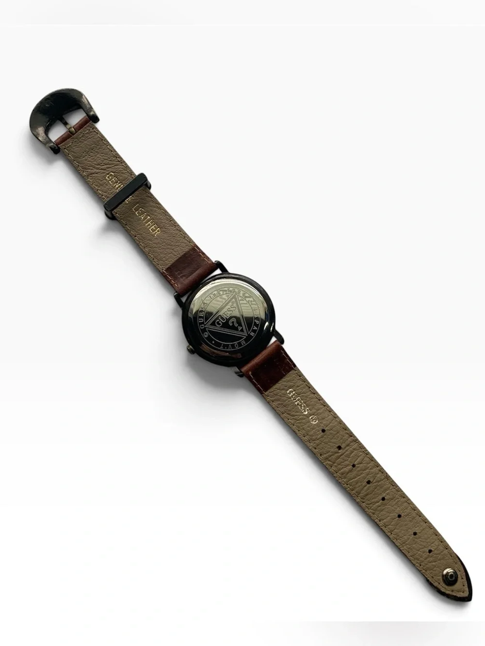 GUESS Brown Leather Strap Watch with Bronze Star Accent, Unisex